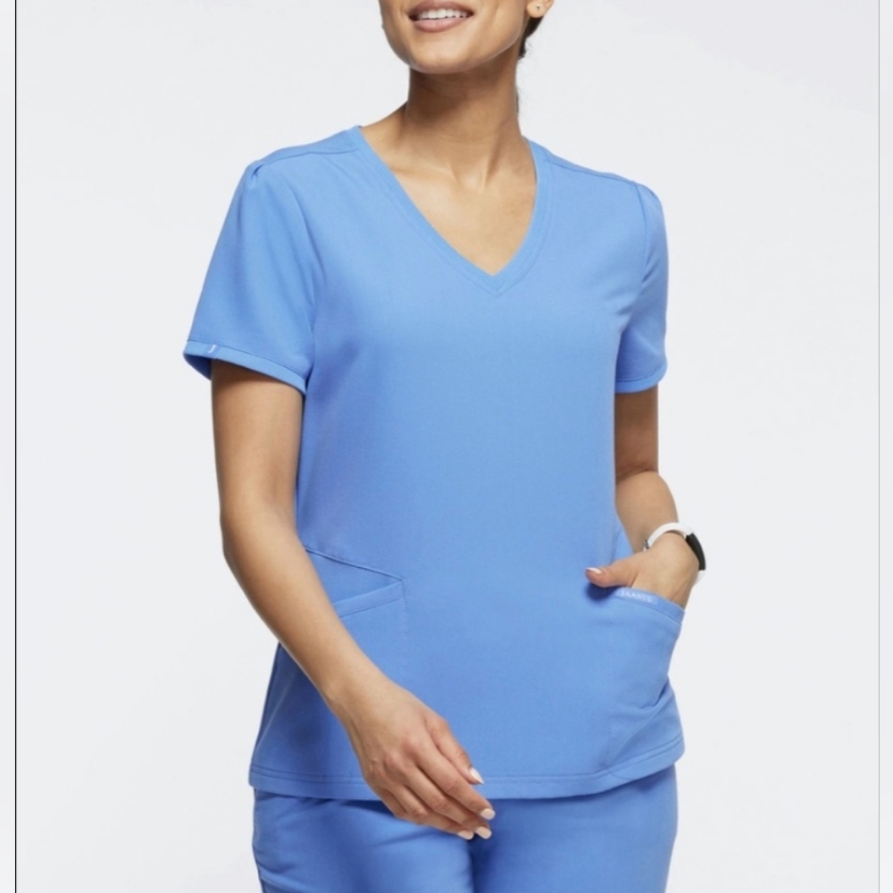 Jaanuu Princess Seams V-neck Scrub Top, XXS, Ceil Blue
